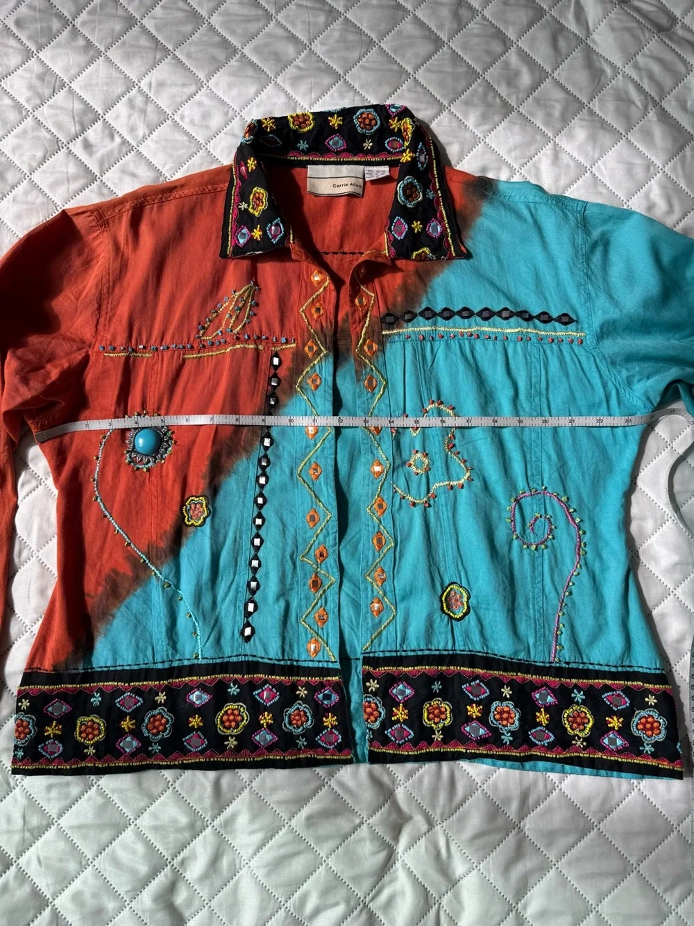 Carrie Allen Beaded Embroidered Art Jacket Boho Wearable Art Hand Painted L